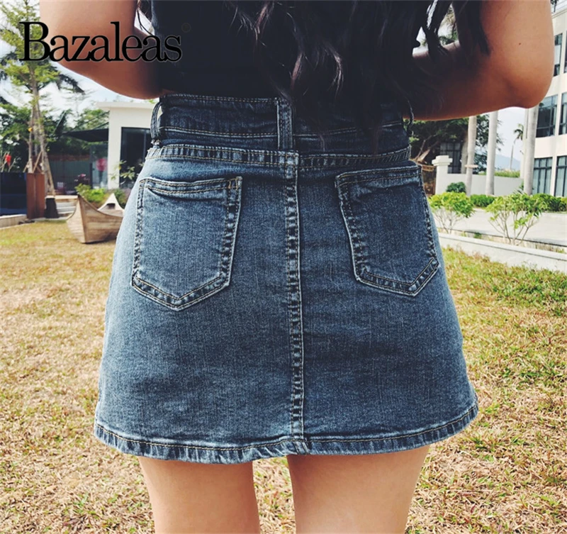 Bazaleas, модная джинсовая короткая юбка, Ретро стиль, с перекрестными завязками, для фитнеса, а-силуэт, юбки для женщин, обтягивающие, бандаж, Сексуальная Мини юбка, повседневная
