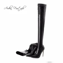 Arden Furtado/Модные Кожаные Сапоги выше колена на высоком каблуке 12 см; женская обувь с острым носком на шпильке; эластичные сапоги до бедра