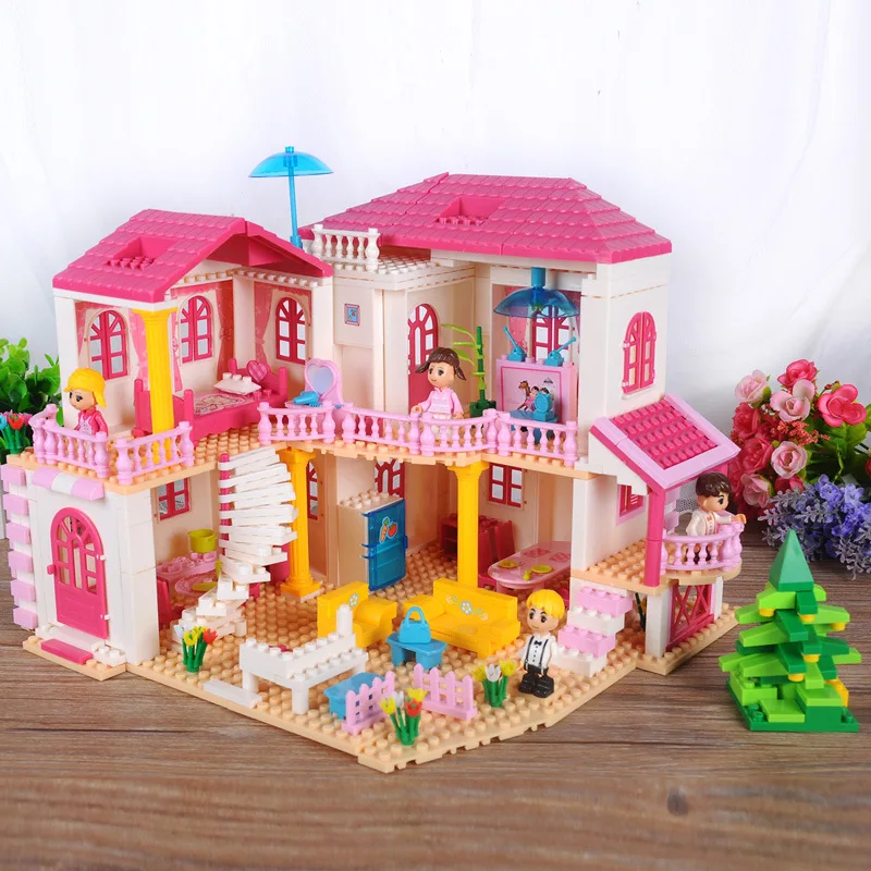 

Super Big Size Pink Style Villa Blocks 800+Pcs Princess Castle Building Blocks Play Set Toy Educational DIY Toy Girl Gift