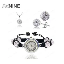 AENINE Watch Sets font b Necklace b font Bracelet Earrings Crystal Jewelry Watch Sets 10mm Micro