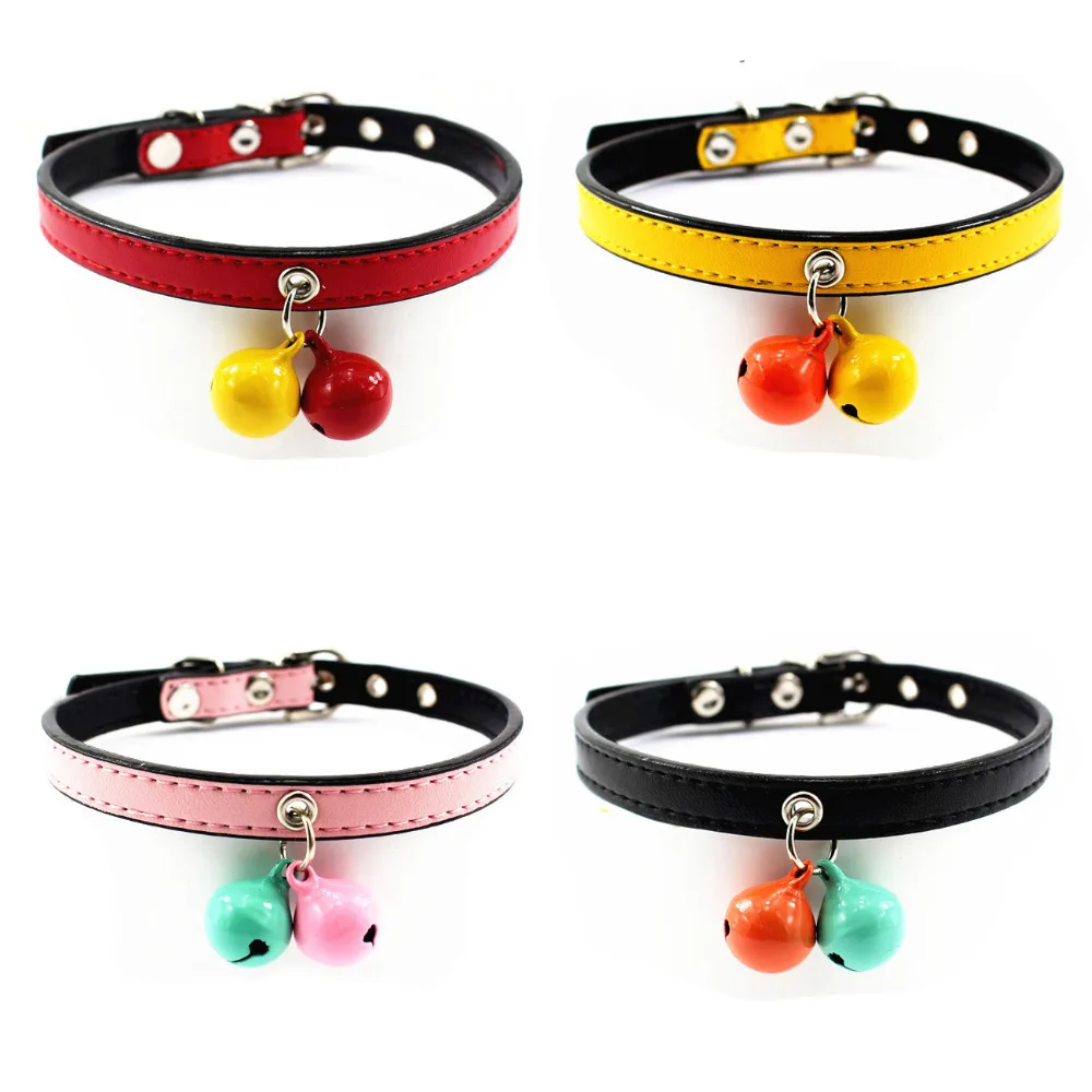 Bells leather collars 20pcs 2016 New small Dog Collars Pet Cat Puppy