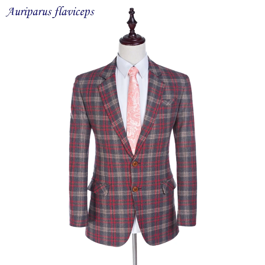 

2019 New Jacket Red Glen Plaid Suit Jacket High Quality Blazer As 2 Buttons Groom Tuxedos Custom Made Suit Jacket 1 Piece