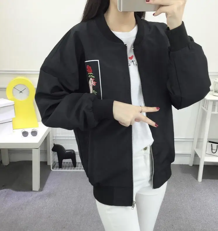 Весна и Осень новинка 2017 свободная Корейская куртка с вышивкой розы|embroidery jacket|spring