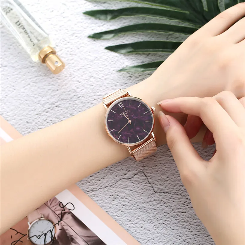 Для женщин часы кожи Женские кварцевые наручные минималистский элегантные дамские часы оптовая продажа Роуз наручные Сталь сетка просто