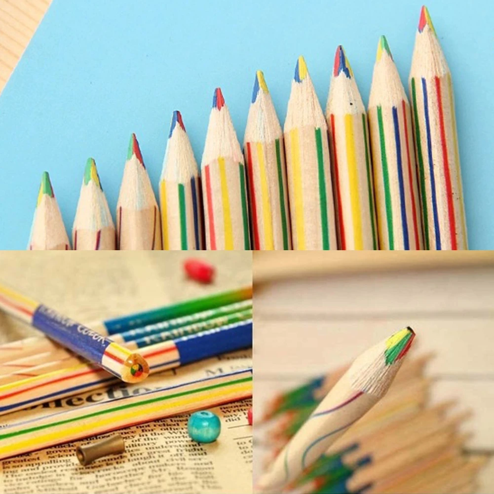 

Creative 10 pcs/Lot Rainbow color pencil 4 in 1 colored pencils for drawing Stationery drawing Office material school supplies