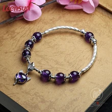 Leensun Jewelry, ручной работы 925 серебро с emethyst бисер/браслет подарок для женщин