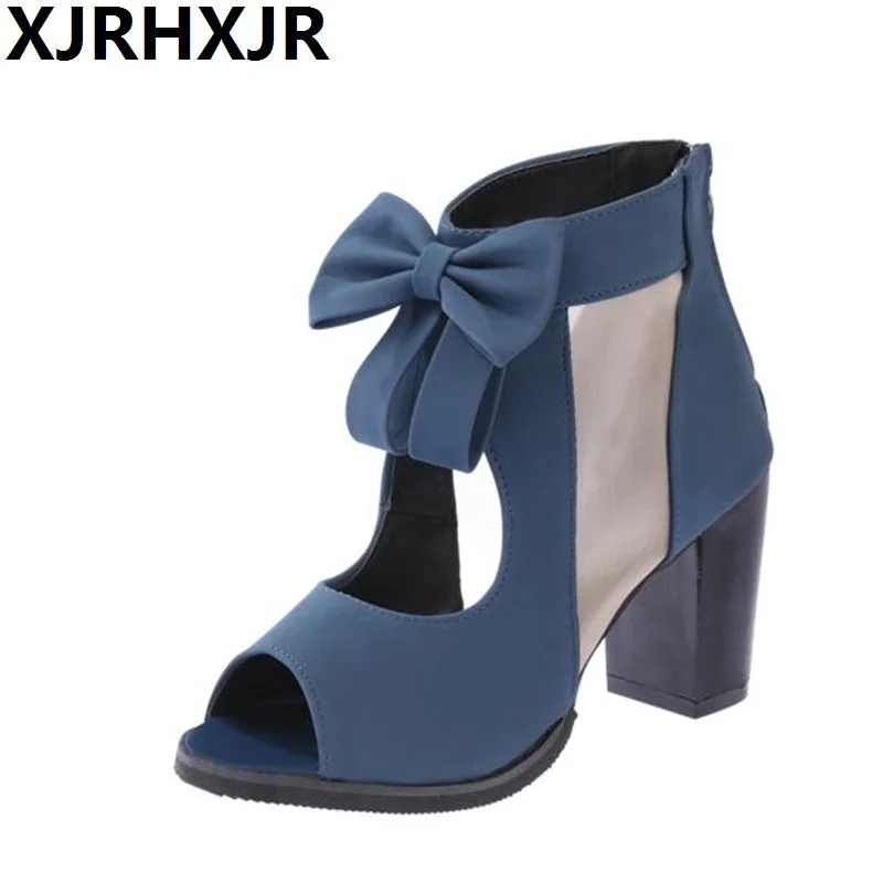 

XJRHXJR Free Shipping 2019 Women's Summer Shoes Thick Heel Open Toe Boots High Heels Beaded Lace Cool Boots Gauze Cutout Sandals