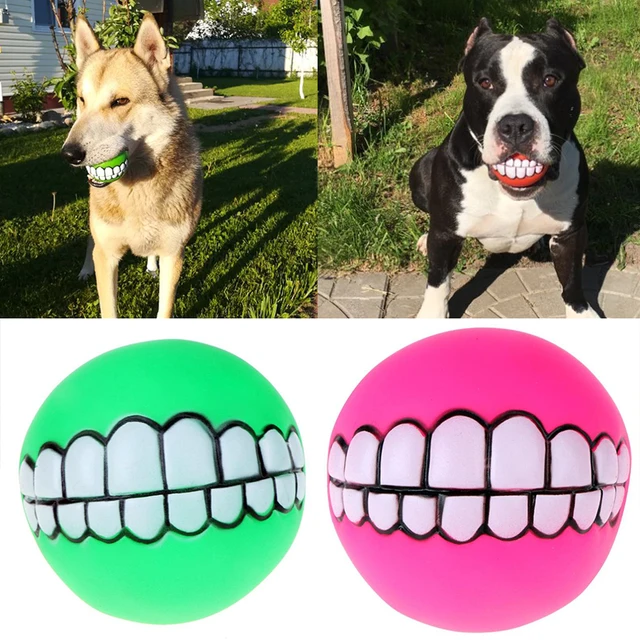 7.5cm Funny Dog Toys Ball with Teeth Puppy Cat PVC Chew Sound Dogs