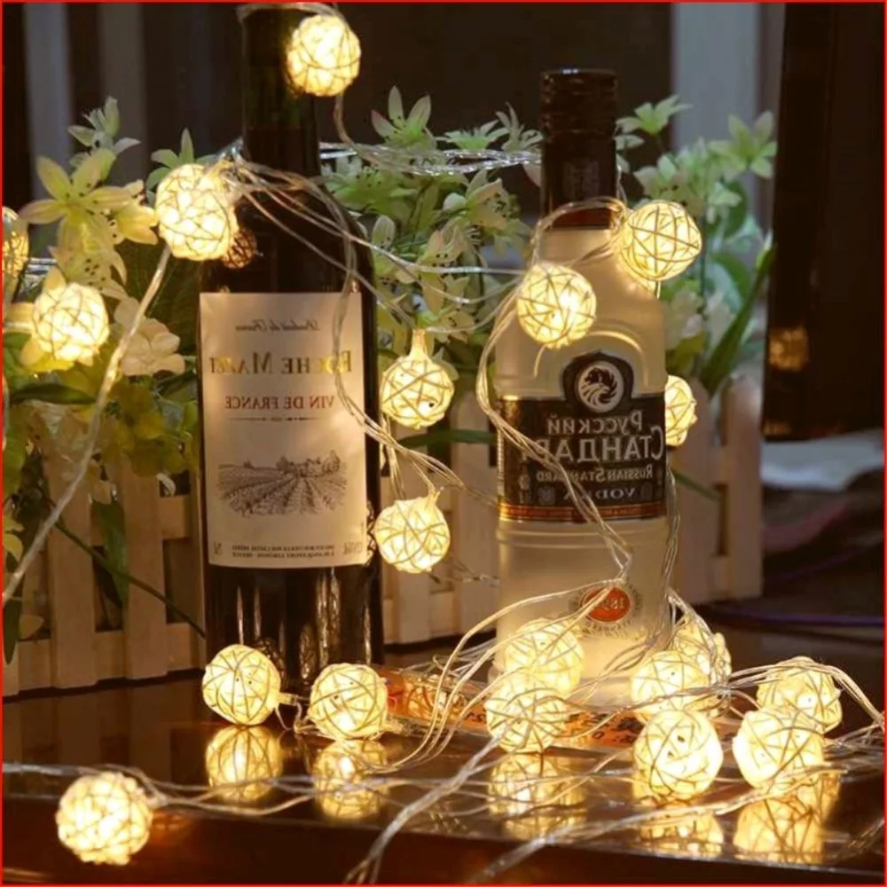 

2M/20pcs 4M/40PCS LEDS Battery String Lights White Handmade Rattan Balls String Lights Fairy Party Wedding Patio Christmas Decor