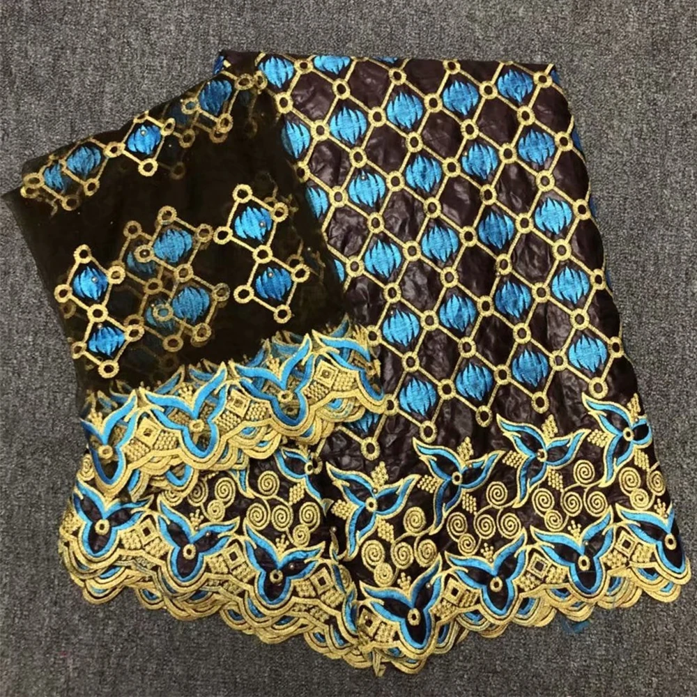 

2018 New Design African Bazin Riche Getzner Fabric With Beads Tulle Lace Fabric African Bazin Fabric For Wedding