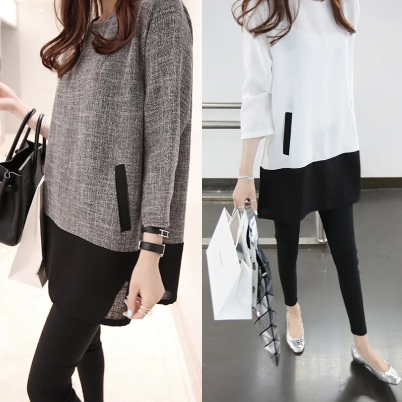 Блузка Женская осенне зимняя с длинным рукавом и круглым вырезом|casual women shirt|women