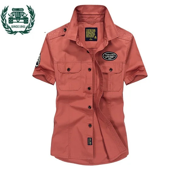ZHAN DI JI PU Брендовая одежда мужские летние платья рубашка армейский Стиль S-4XL размер 62 - Цвет: Красный