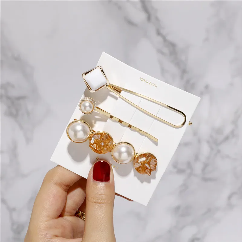 Мода 3 шт./компл. женские заколки для волос для девочек жемчужные бусины богемные заколки для волос Кнопка заколка Инструменты для укладки аксессуары - Окраска металла: W74638
