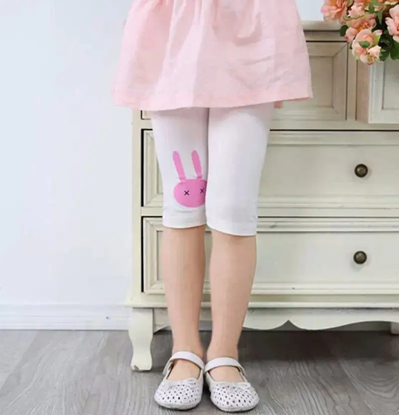 Детские леггинсы для девочек; летние брюки до колена; Капри с милым принтом кролика; штаны для девочек; детские брюки; леггинсы для девочек - Цвет: White