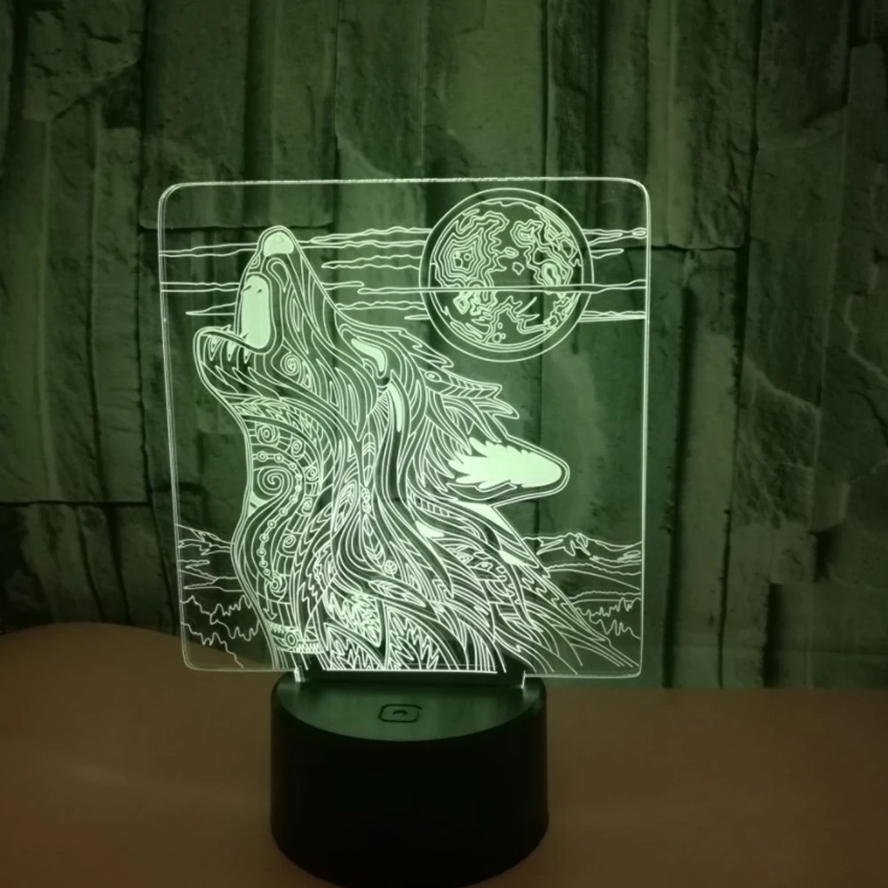 3D лампа с волком формы 7 цветов меняющийся ночной Светильник 3D настольный светильник светодиодный светильник домашний Декор подарок Прямая поставка