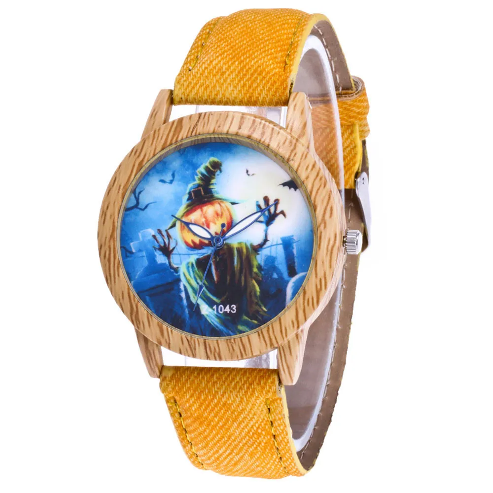 

New Halloween Lady Leather Watch #Z-1043 Simple Blue Pumpkin Ghost Image Stamp Alloy Dial Quartz Casual Wristwatch reloj mujer 7