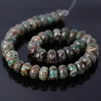 

2Strand/lot Green Tibetan 3-Eye Old Dzi Rondelle Crack Beads Wholesale,Tibetan Prayer Dzi Abacus Spacer Beads DIY Jewelry Making