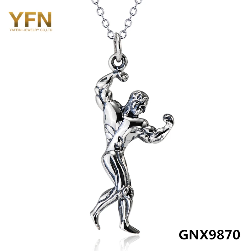 GNX9870 100 Real Pure 925 Sterling Silver Fitness Gem Necklace Vintage Jewelry Strong Man Bodybuilding Pendant