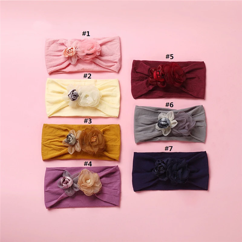 BalleenShiny Cute Baby Girl Wide Headband Flower Hairband Kid Elastic Headband Princess Nylon Infant Headwear Accessories