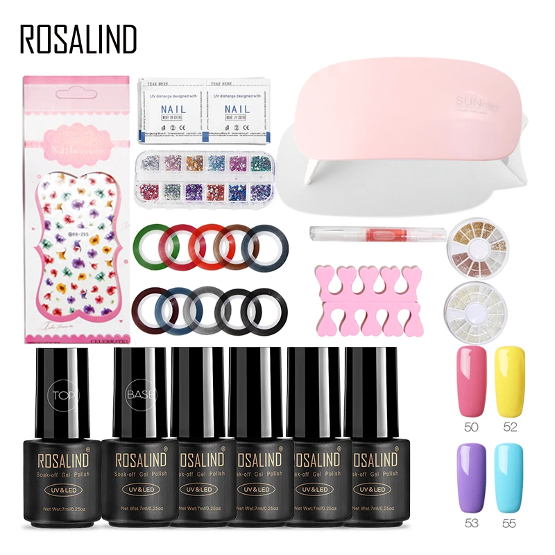 

ROSALIND Gel Nail Polish Tools Kit With UV LED Lamp Gel Varnish Set For Manicure Brushes Top Rhinestone Form For Nail Extension