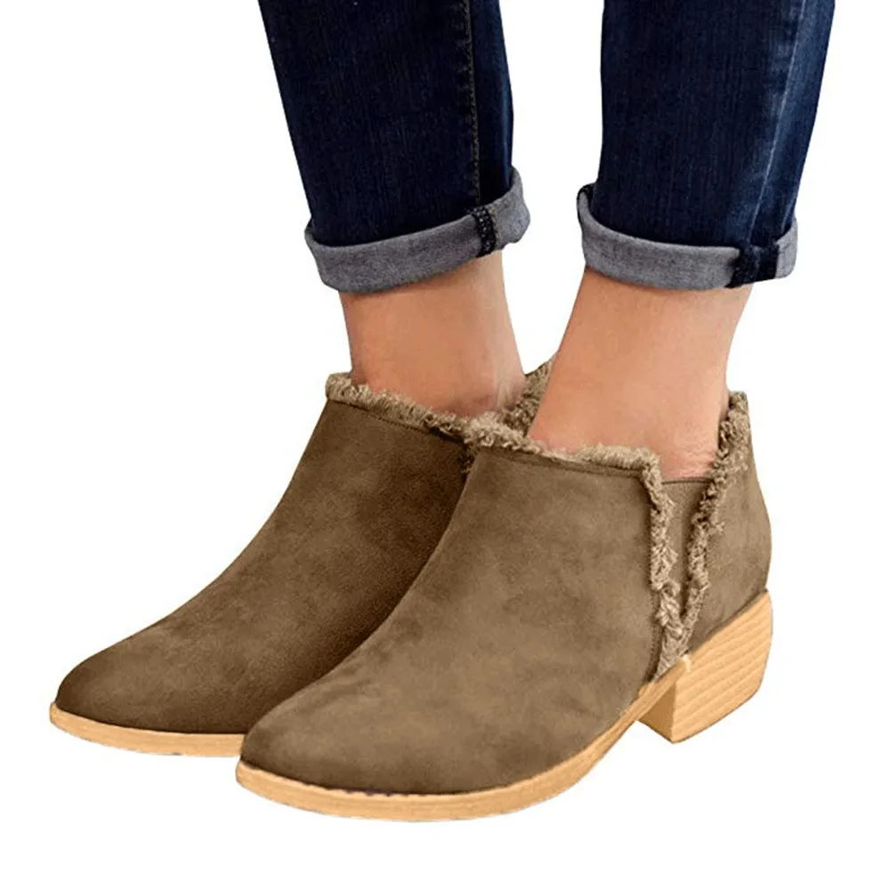 

Fashion Lady Shoes 2018 Women Winter Keep Warm Martin Boots Scrub Square With Single Boots British Style Short Boot Shoes Bottes