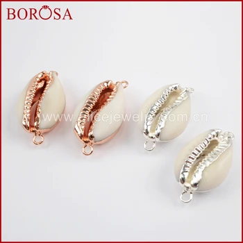 

BOROSA Design 10PCS Silver/Rose Gold Color Natural Shell Cowrie Shell Connector Pendant for DIY Necklace Drusy Jewelry G1500