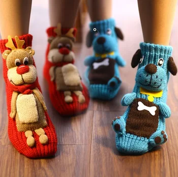 

2PAIR Anyongzu 3D Sock Christmas Cartoon Antiskid Pure Handmade Warm Lovely Animal Pregnant women socks gift knitting
