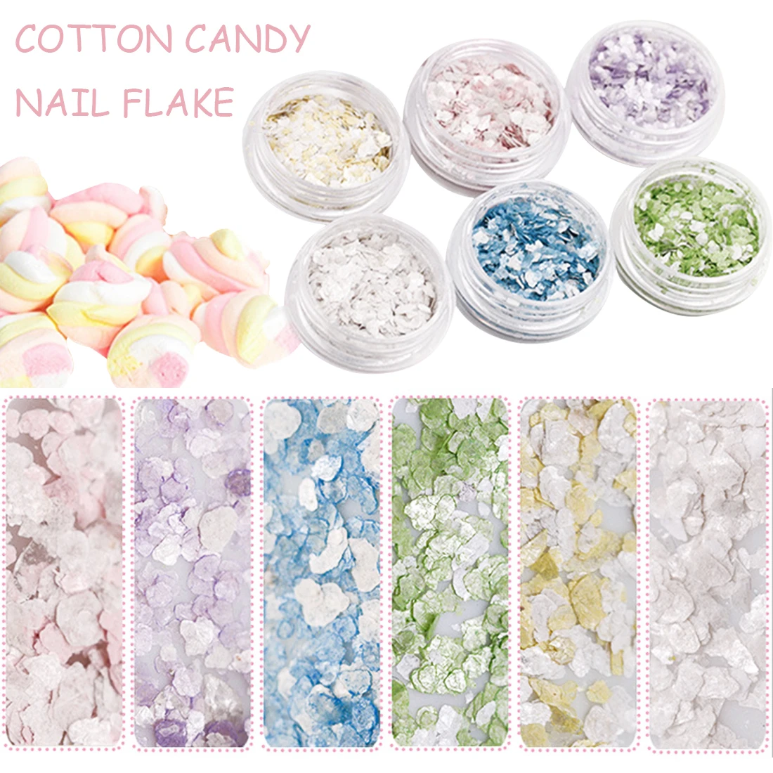 

Kawaii Marshmallow Cotton Candy Nail Flake Marble Stone Paillette Nail Art Decors Powder Manicure Sequins 6 Colors Sweet Dust