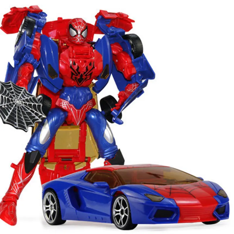 Детский робот трансформация игрушек Человек-паук фигурка игрушка робот автомобиль ABS пластиковая подвижная фигурка-модель игрушки для детей - Цвет: Spider Man