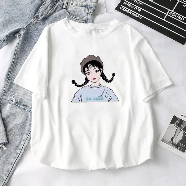 2003 White T-Shirt Женские футболки, лето, новые милые топы с принтом животных для девочек, женская футболка, белая футболка с коротким рукавом для девушек, повседневный Топ - Цвет: 2003 White T-Shirt