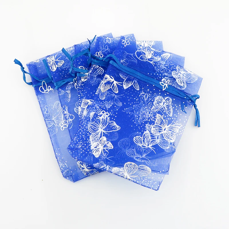 Hot Sale 100pcs Small Royal Blue Organza Bag 9x12cm Butterfly Wedding