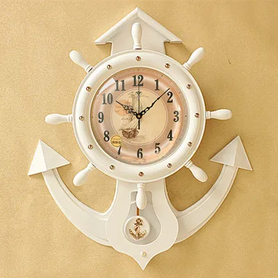 Rudder anchor creative personality European style wooden hanging clock quartz mute Retro Clock font b Watch