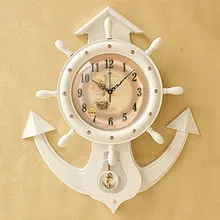 Rudder anchor creative personality European style wooden hanging clock quartz mute Retro Clock Watch fashion large living room w