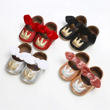 

Baby Girl Crown Pattern Cute Anti-Slip Shoes Kids Bowknot Casual Sneakers Toddler Soft Soled First Walkers Pram Soft Shoes