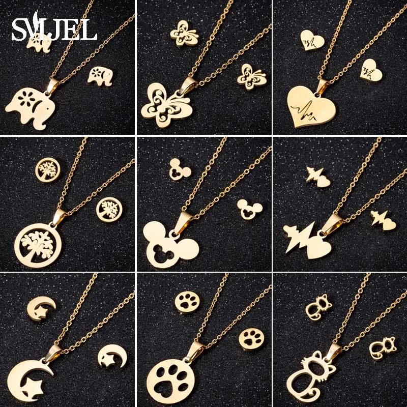 

SMJEL Cute Mickey Earrings for Women Kids Fashion Animal Gold Necklaces & Pendants Butterfly Jewelry Set Girl Gifts Bijoux