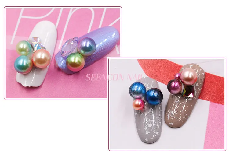Conjunto de Pérolas Japonês da Arte do Unha Novo Caixas Unha Art Sereia Sinfonia Bola 3d Pérolas Cores Misturadas Estilo Faça Você Mesmo Decoração Kit 12 - Set 6 Cheap Strass e decorações