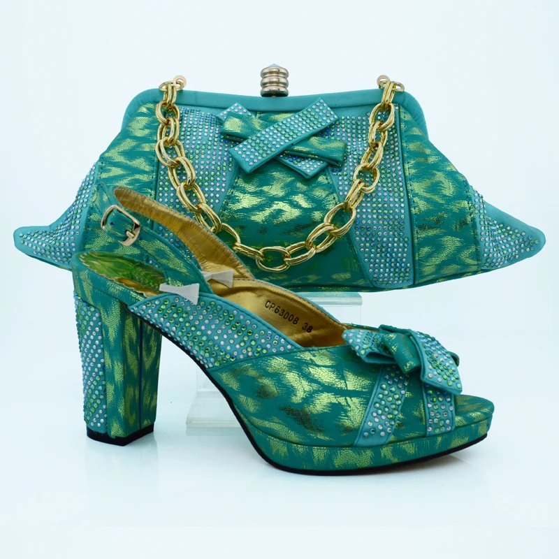 CP63008 Green font b Woman b font Shoes and Matching Bags Set Summer Style High Heels