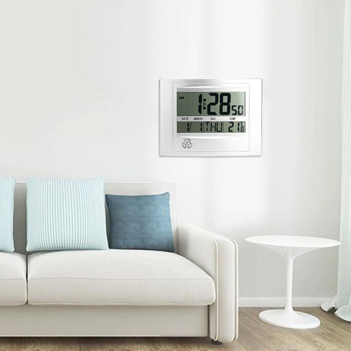 1pcs Temperature Wall Clock Digital LCD Time Display Indoor Home Hanging Living Room Office Decor