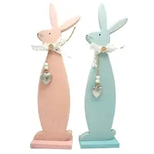 easter decoration wood easter rabbit easter bunnier 3.3in*1.6in*12in blue & pink home & garden wood craft free shipping