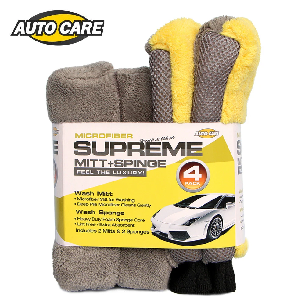 4pcs/set Car Cleaning Microfiber Mitt&sponge Car Washing Waterproof