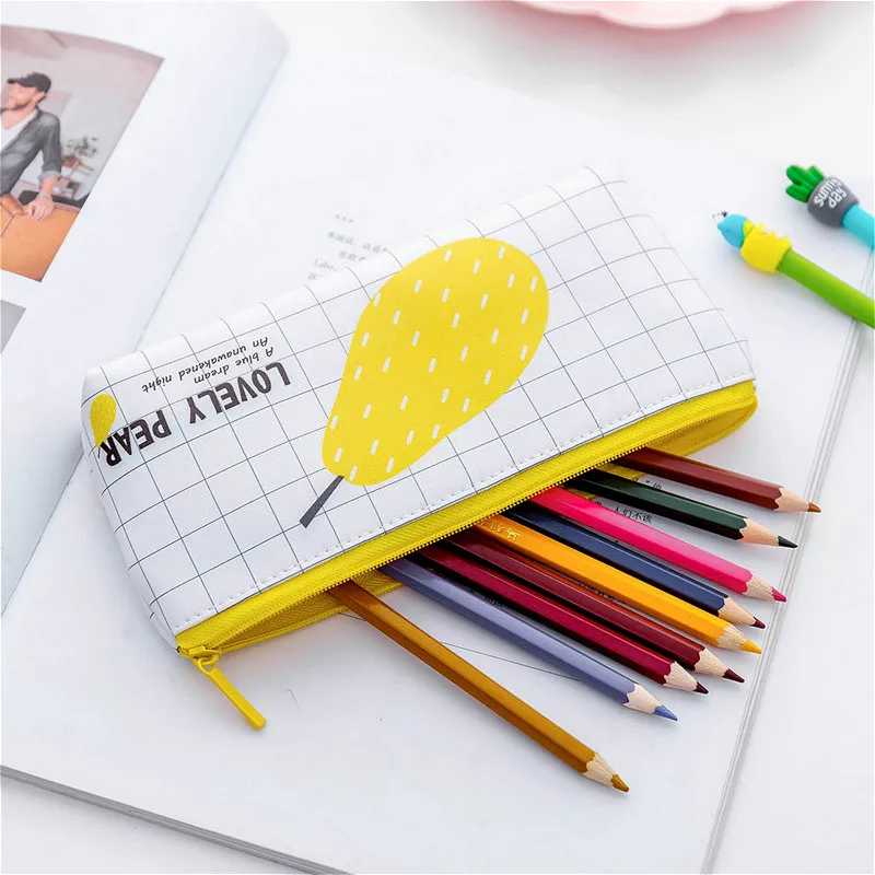 

1pcs/sell Brief Kawaii plant Pencil Case cute Pear pattern School Supplies Stationery Gift Pencil Box Pencil Bag