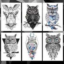 1 folha de desenho colorido tatuagem temporária mulher homem arte do corpo catoon coruja decalque design à prova dwaterproof água tatuagem adesivo