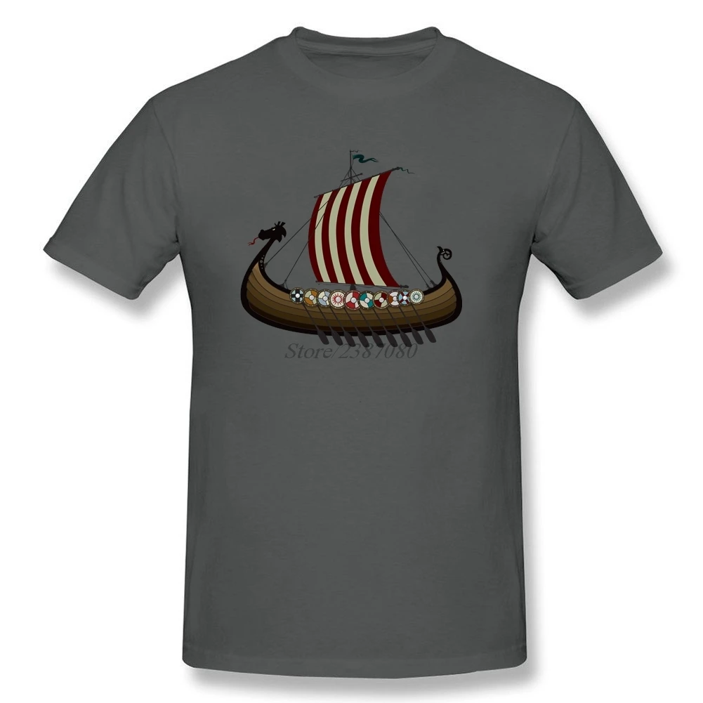 Vikings T Shirt O neck Cotton Custom Short Sleeve Brown Viking Ship