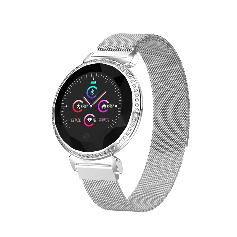 Silver Смарт-браслет Для женщин Роскошные Стразы Smart Band спортивные часы с поддержкой Bluetooth 1,04 дюймовый круглый Экран стильный умный Браслет Mc11 - Цвет: Silver