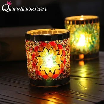 

Qianxiaozhen Manual Patch Glass Candle Holders Wedding Decorations Candles Home Decoration Candle Lantern