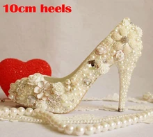 Luxury crystal women’s high-heel platform shoes banquet dress shoes plus size flower pearl wedding shoes formal dress shoes