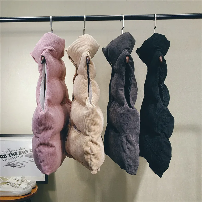 

Gowyimmes Autumn Winter Women Corduroy Cotton Vests Thick Vest Coat Warm Short Sleeveless Jacket Waistcoat Female Parkas PD140