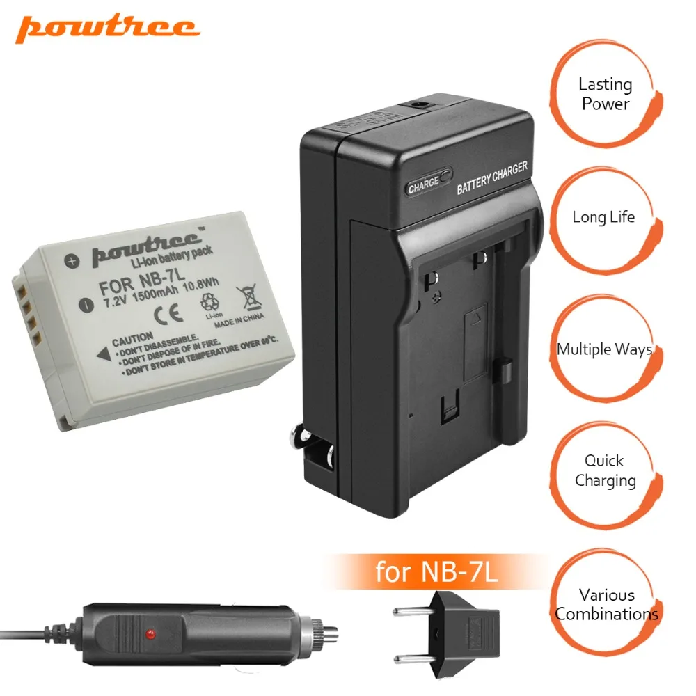 

1Packs 7.2V 1500mAh NB-7L NB7L NB 7L Li-ion Battery+Battery Charger+Car charger For Canon PowerShot G10 G11 G12 SX30 E1011C L10
