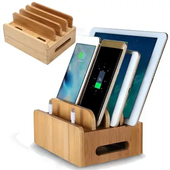 

Multi Device Cords Organizer Stand Charging Station Bamboo Multifunction Mobile Phone Holder For iPhone For Smart Phone/Tablet