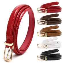 Hot Lady Candy Color Thin Belt Alloy Buckle Faux Leather Waist Chain Strap Waistband Black Red